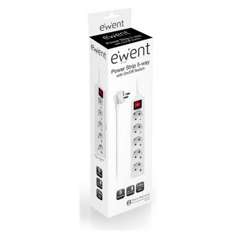 Forgrener - 5 Kontakter med Svitsj Ewent EW3916 Schuko Hvit (1,5 m)