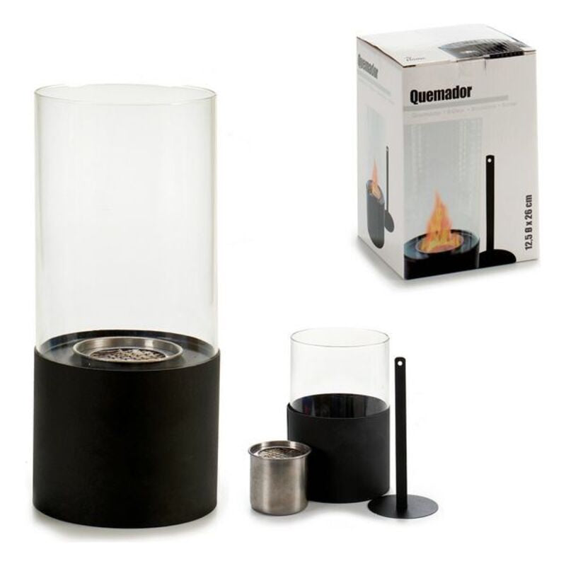 Forbrenning Svart Metall Glass (12 x 26 x 12 cm)