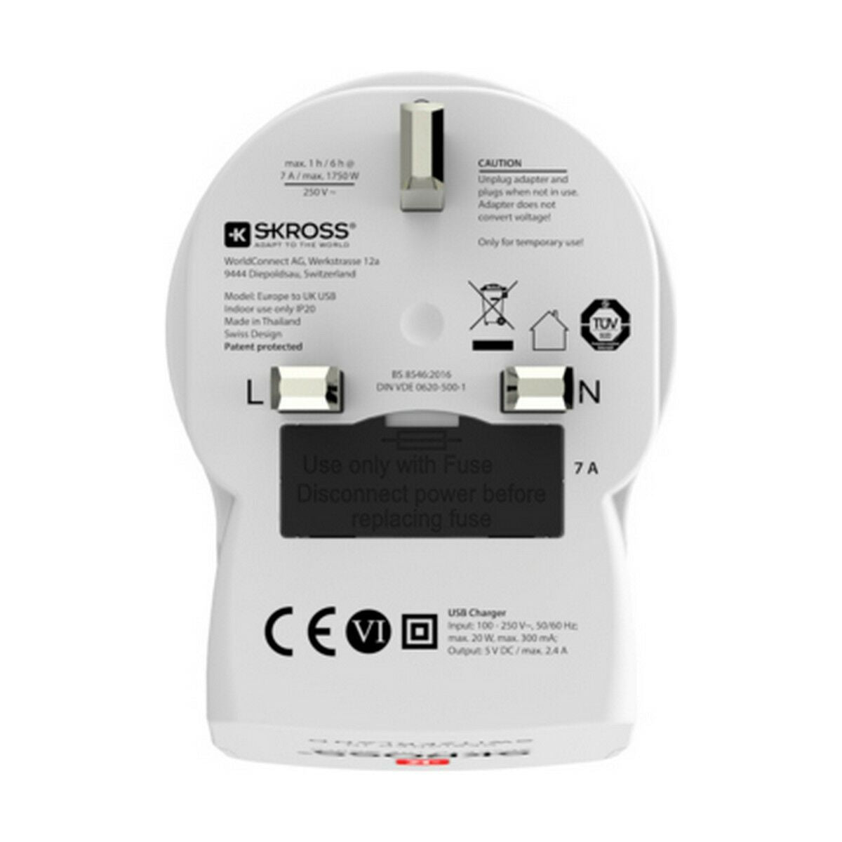 Nåværende Adapter Skross 1500280 USB x 2 Europeisk Storbritannia