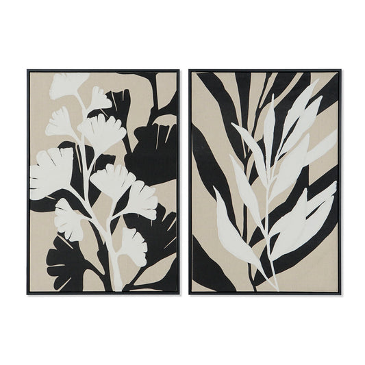 Maleri Home ESPRIT Hvit Svart Beige Blad av plante Urban 63 x 4,3 x 93 cm (2 enheter)
