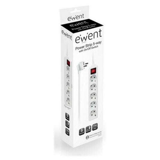 Forgrener - 5 Kontakter med Svitsj Ewent EW3916 Schuko Hvit (1,5 m)