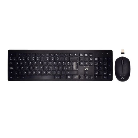 Tastatur med Trådløs Mus Ewent EW3256 2.4 GHz Svart