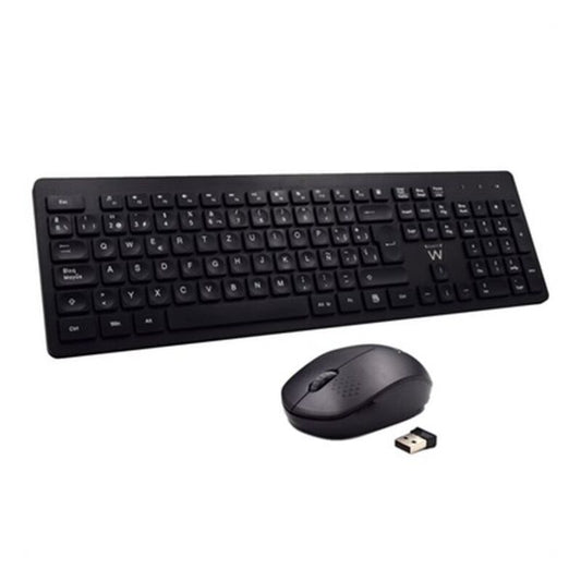 Tastatur med Trådløs Mus Ewent EW3256 2.4 GHz Svart