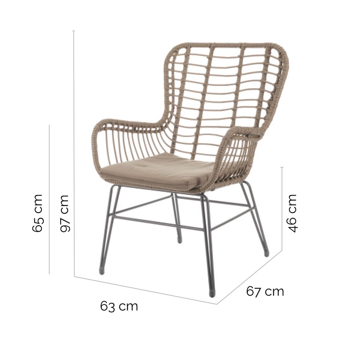 Hagesofa Ariki 63 x 67 x 97 cm syntetisk rotting Stål